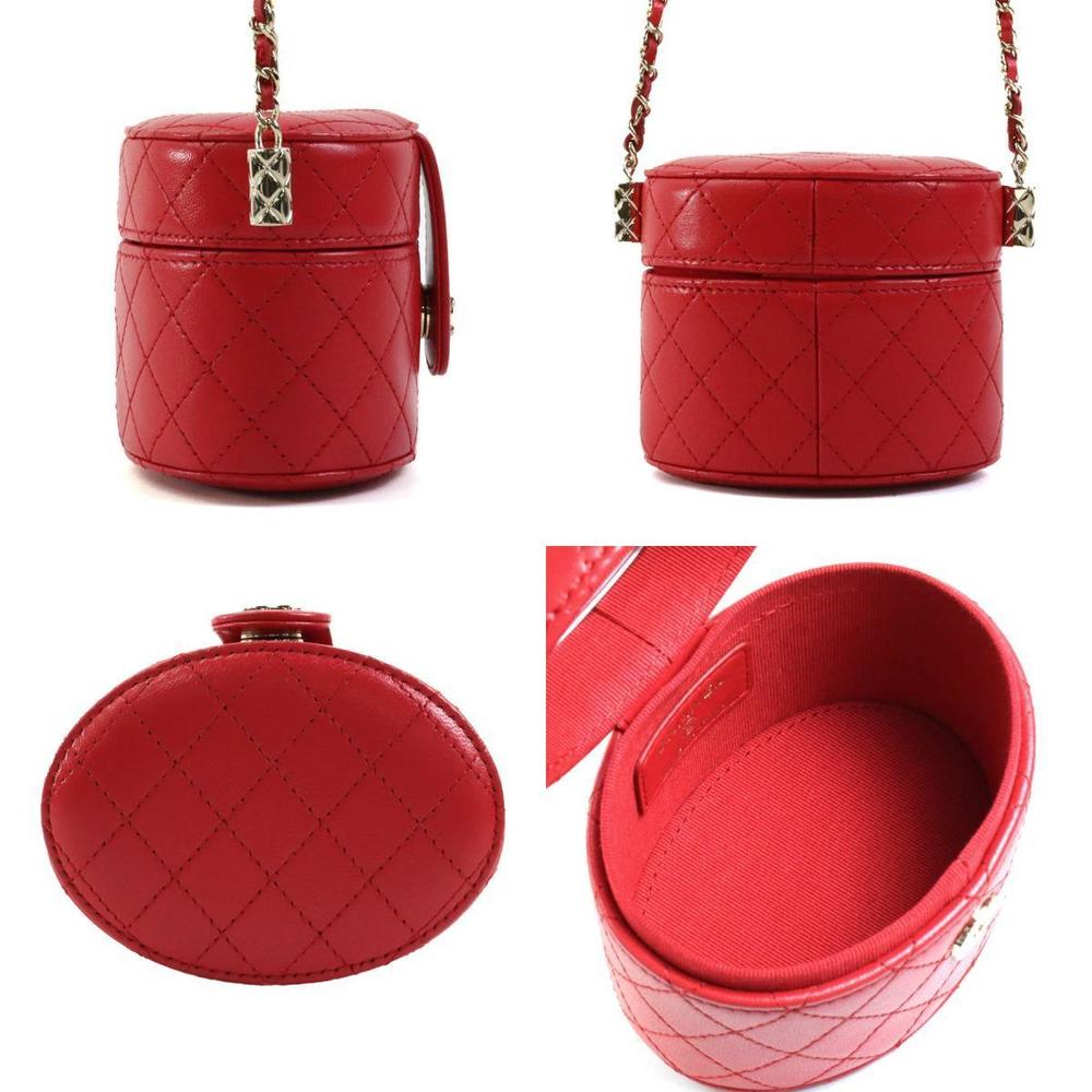 Chanel Pouch Shoulder Red Mini Leather Matelasse Chain Bag